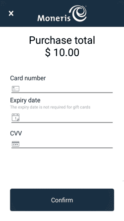 Enter card information
